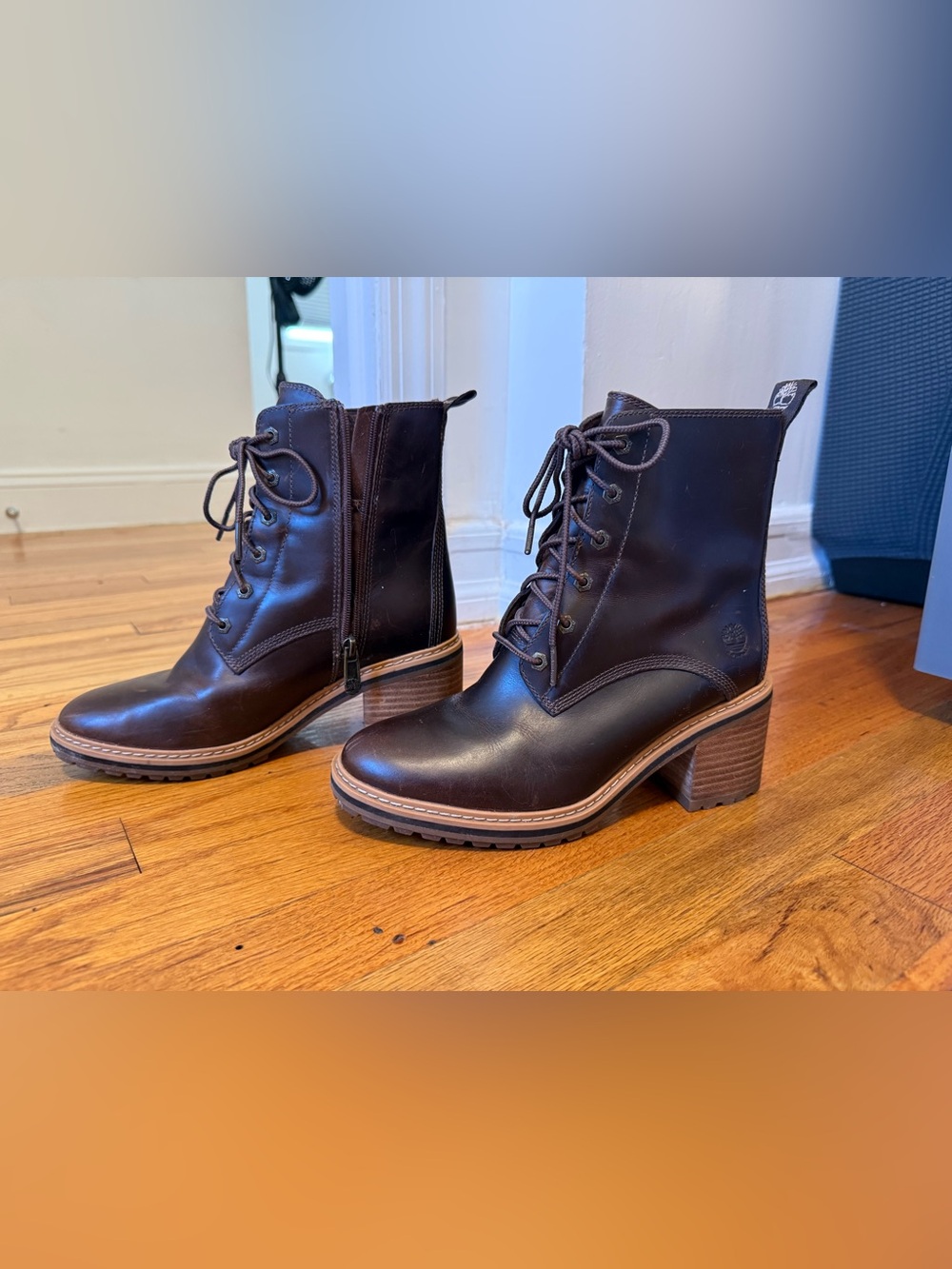 Timberland sienna high Lace-Up Leather Heel Ankle Boots waterproof